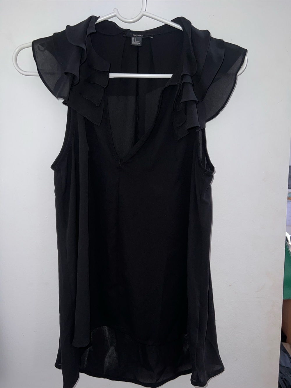 Forever 21 Black Ruffled Cap Sleeve V-Neck Chiffon Camisole